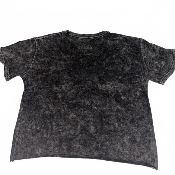 Def Leppard Vintage Style Acid Wash Band Cropped TShirt Black Womans Small Rock - Picture 3 of 5